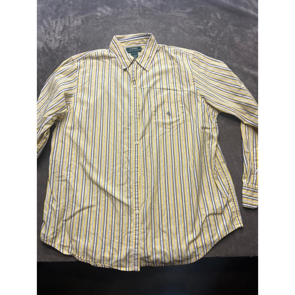 Lauren Ralph Lauren Striped Button Down Shirt Yellow Blue Mens Large‎